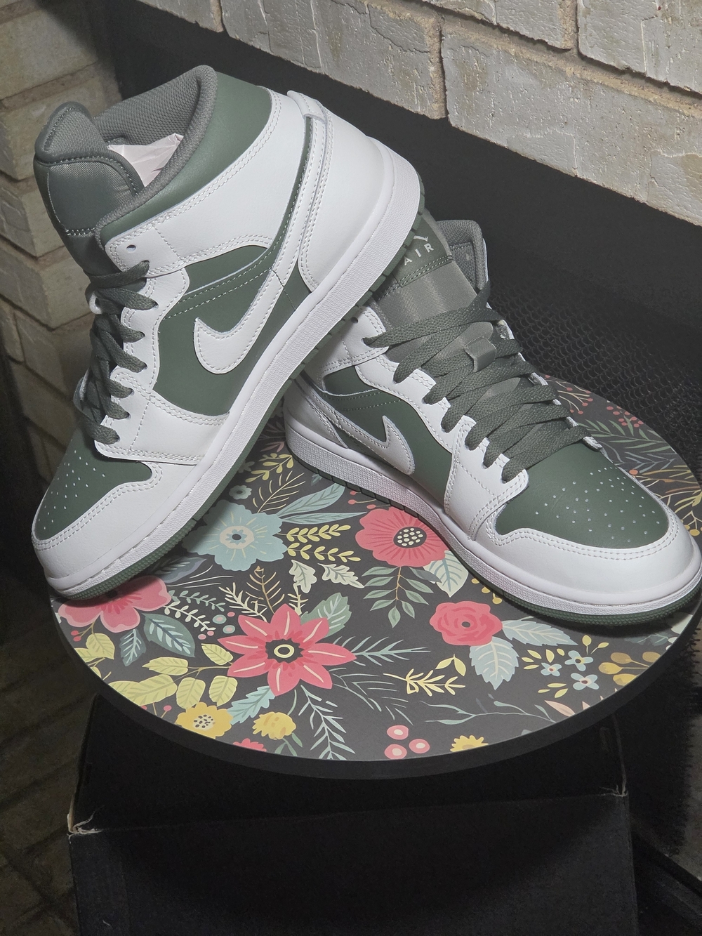 Brand New AJ1- Mid Sneakers in White and Olive Green